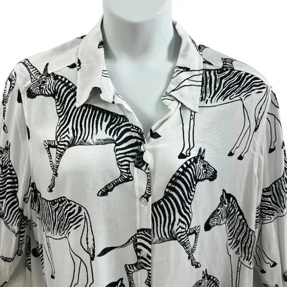 Jane + Delancey white and black zebra print blouse roll tab sleeves 2XL NWT Zoo - Picture 4 of 12